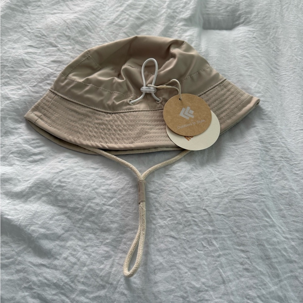 Brand New Infant Beige Bucket Hat with Chin Strap